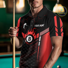 Load image into Gallery viewer, Personalized Red 8 Ball Flame Billiard Polo &amp; Quarter Zip For Men, 8 Ball Pool Team Jersey TDM5732