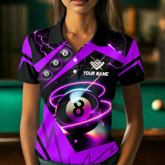 Purple 8 Ball Pool Billiard Jersey For Women Custom Billiard Polo Shirts Team League Billiard Shirts TDM1448