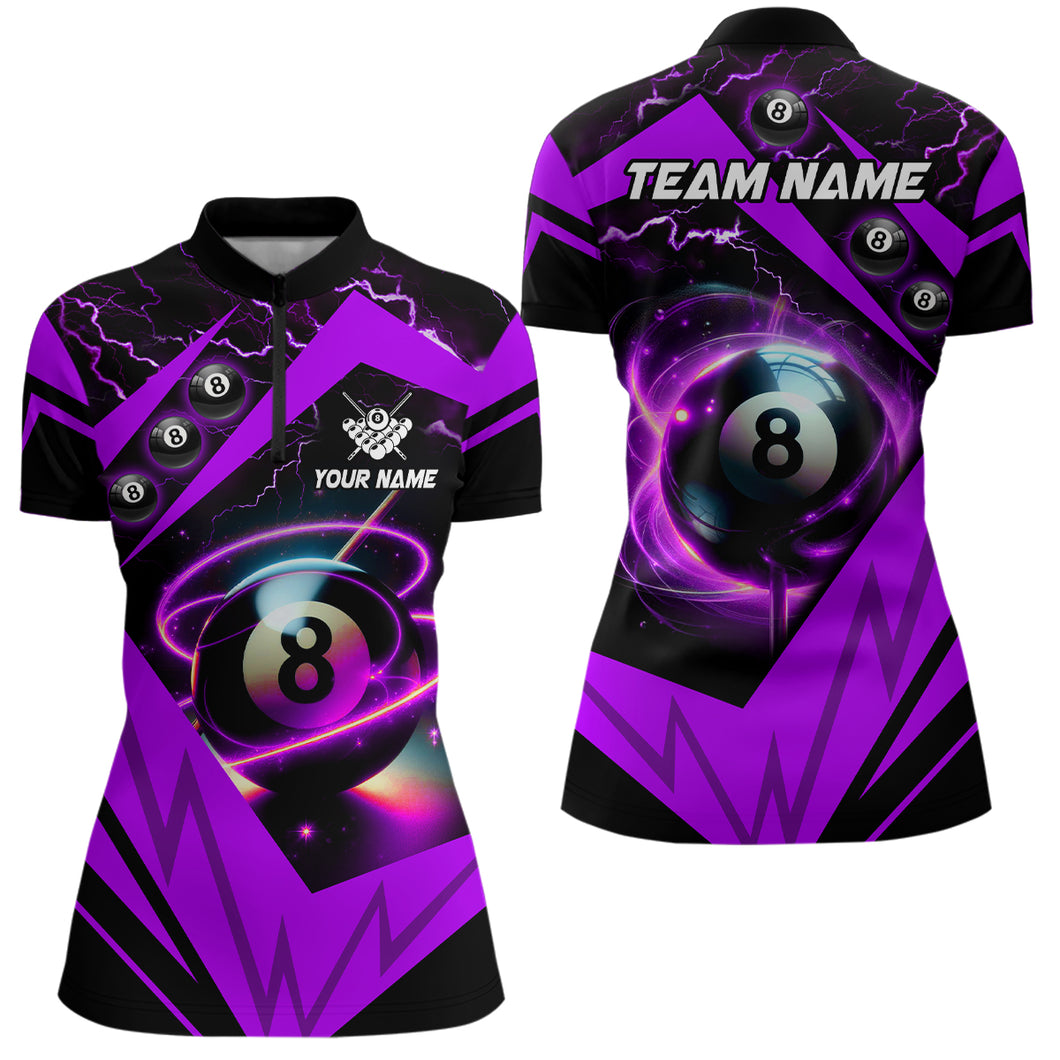 Purple 8 Ball Pool Billiard Jersey Women Quarter-Zip Shirt Custom Team League Billiard Shirt TDM1448