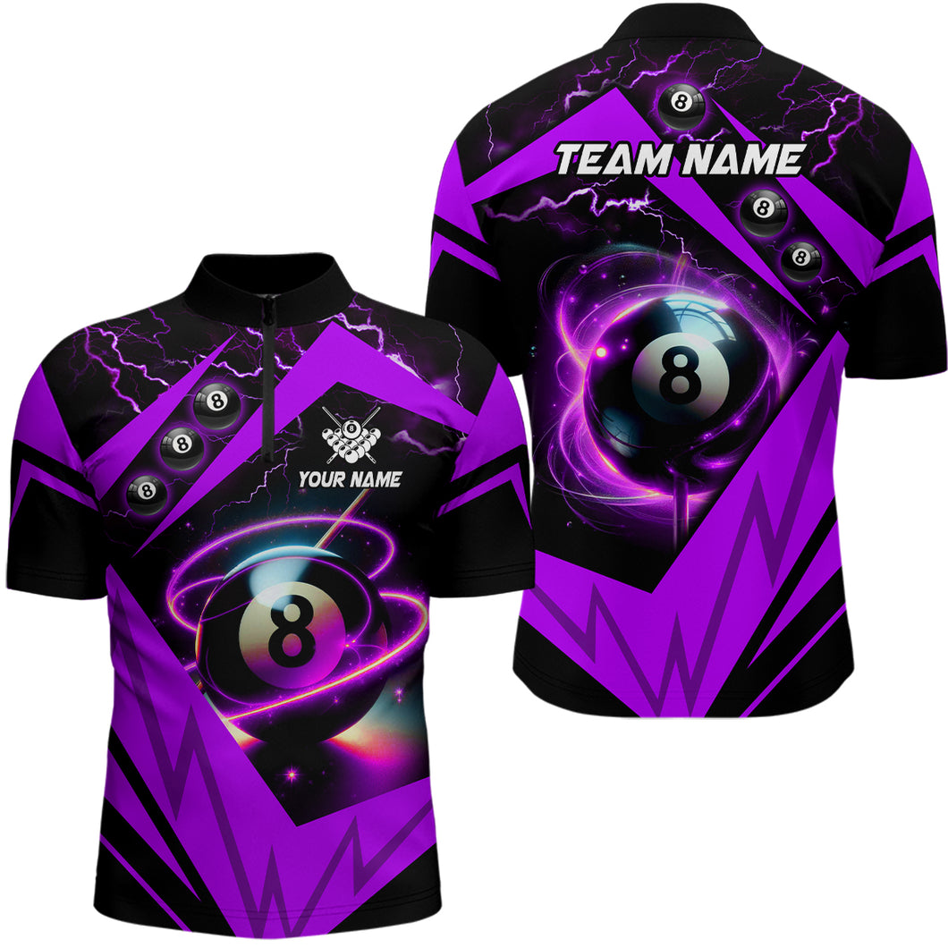 Purple 8 Ball Pool Billiard Jersey Men Quarter-Zip Shirt Custom Team League Billiard Shirt TDM1448