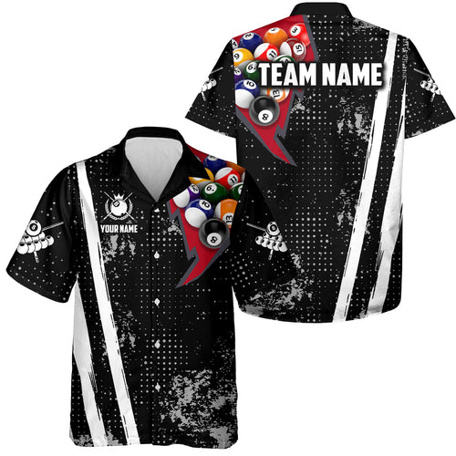 Personalized Retro Grunge Hawaiian Billiard Shirts, 8 Ball Pool Team Jerseys For Men & Women | Red TDM4002