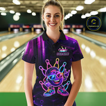 Load image into Gallery viewer, Funny Neon Bowling Ball Polo &amp; Quarter Zip Shirt For Women Custom Bowling Team Shirt, Bowling Jersey TDM6519