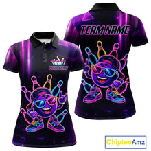 Load image into Gallery viewer, Funny Neon Bowling Ball Polo &amp; Quarter Zip Shirt For Women Custom Bowling Team Shirt, Bowling Jersey TDM6519