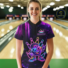 Load image into Gallery viewer, Funny Neon Bowling Ball Polo &amp; Quarter Zip Shirt For Women Custom Bowling Team Shirt, Bowling Jersey TDM6519