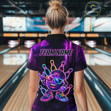 Load image into Gallery viewer, Funny Neon Bowling Ball Polo &amp; Quarter Zip Shirt For Women Custom Bowling Team Shirt, Bowling Jersey TDM6519