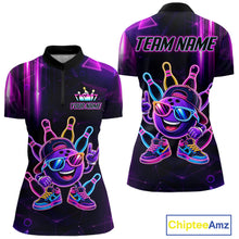 Load image into Gallery viewer, Funny Neon Bowling Ball Polo &amp; Quarter Zip Shirt For Women Custom Bowling Team Shirt, Bowling Jersey TDM6519
