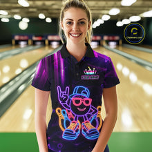 Load image into Gallery viewer, Funny Neon Bowling Ball Polo &amp; Quarter Zip Shirt For Women Custom Bowling League Team Jersey TDM6520