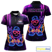 Load image into Gallery viewer, Funny Neon Bowling Ball Polo &amp; Quarter Zip Shirt For Women Custom Bowling League Team Jersey TDM6520