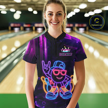 Load image into Gallery viewer, Funny Neon Bowling Ball Polo &amp; Quarter Zip Shirt For Women Custom Bowling League Team Jersey TDM6520