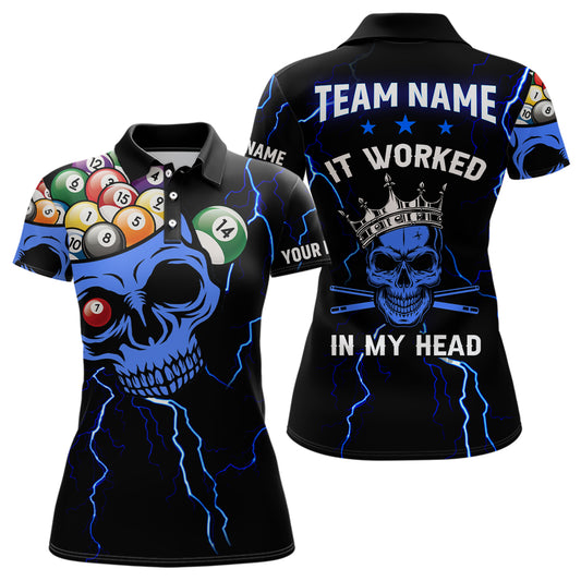 Personalized It Worked In My Head 3D Skull Full Printing Billiards Polo Shirts For Women | Black TDM0733