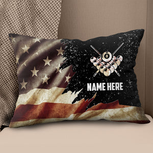 Personalized Retro Us Flag Billiard Throw Pillow, Best Patriotic Pillows TDM0908