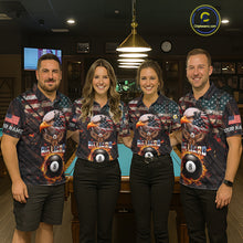 Load image into Gallery viewer, American Flag 8 Ball &amp; 9 Ball Fire Custom Eagle Billiard Shirt For Men, Patriotic Pool Team Jersey TDM5932