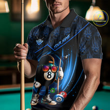 Load image into Gallery viewer, Blue Funny 8 Ball Pool Billiard Shirt For Men Custom Flame Billiard Team Jersey Polo &amp; 1/4 Zip TDM6346