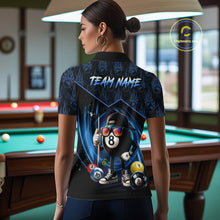 Load image into Gallery viewer, Blue Funny 8 Ball Pool Billiard Shirt For Women Custom Flame Billiard Team Jersey Polo &amp; 1/4 Zip TDM6346