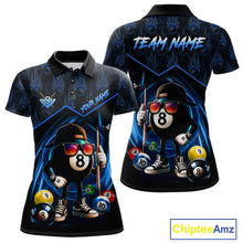 Load image into Gallery viewer, Blue Funny 8 Ball Pool Billiard Shirt For Women Custom Flame Billiard Team Jersey Polo &amp; 1/4 Zip TDM6346