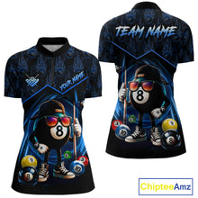 Load image into Gallery viewer, Blue Funny 8 Ball Pool Billiard Shirt For Women Custom Flame Billiard Team Jersey Polo &amp; 1/4 Zip TDM6346