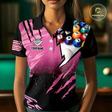 Load image into Gallery viewer, Personalized Pink Black Billiard Shirt For Women Custom 8 Ball Pool Billiard Jersey Polo &amp; 1/4 Zip TDM5472