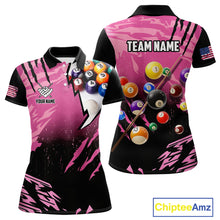 Load image into Gallery viewer, Personalized Pink Black Billiard Shirt For Women Custom 8 Ball Pool Billiard Jersey Polo &amp; 1/4 Zip TDM5472