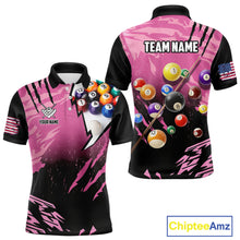Load image into Gallery viewer, Personalized Pink Black Billiard Shirt For Men Custom 8 Ball Pool Billiard Jersey Polo &amp; 1/4 Zip TDM5472