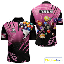 Load image into Gallery viewer, Personalized Pink Black Billiard Shirt For Men Custom 8 Ball Pool Billiard Jersey Polo &amp; 1/4 Zip TDM5472