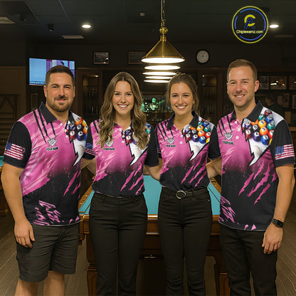 Personalized Pink Black Billiard Shirt For Men Custom 8 Ball Pool Billiard Jersey Polo & 1/4 Zip TDM5472