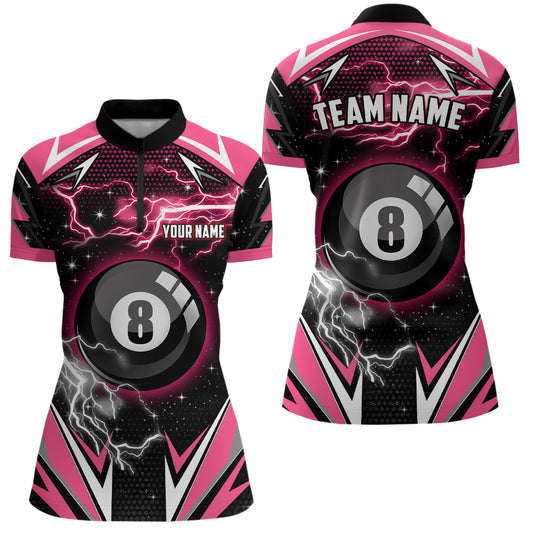 Pink 8 Ball Billiard Jersey Custom Women Quarter-Zip Shirts, Billiard Valentine Sport Shirts TDM0918