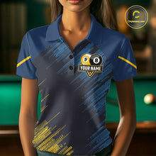 Load image into Gallery viewer, Personalized Blue Yellow 8 Ball &amp; 9 Ball Pool Polo &amp; 1/4 Zip For Women Custom Team Billiard Jersey TDM5745