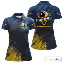 Load image into Gallery viewer, Personalized Blue Yellow 8 Ball &amp; 9 Ball Pool Polo &amp; 1/4 Zip For Women Custom Team Billiard Jersey TDM5745