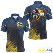 Load image into Gallery viewer, Personalized Blue Yellow 8 Ball &amp; 9 Ball Pool Polo &amp; 1/4 Zip For Men Custom Team Billiard Jersey TDM5745