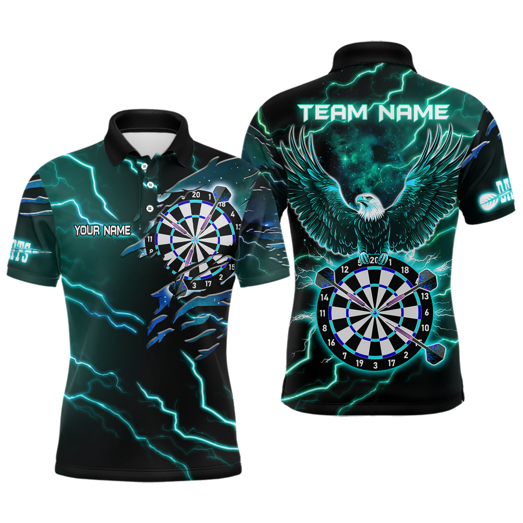 Personalized Thunder Lightning Eagle Turquoise Darts Shirt Polo & Quarter Zip For Men Dart Jerseys TDM3579