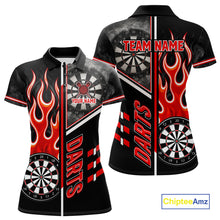 Load image into Gallery viewer, Black And Red Flaming Smoke Darts Shirt For Women Custom Darts Jersey Team Polo &amp; 1/4 Zip TDM6095