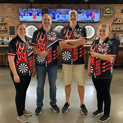 Black And Red Flaming Smoke Darts Shirt For Women Custom Darts Jersey Team Polo & 1/4 Zip TDM6095