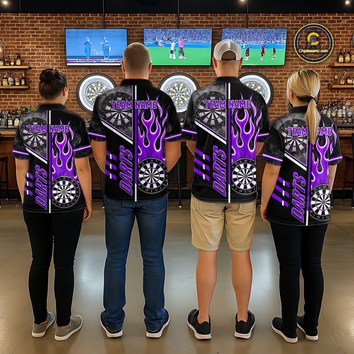 Black And Purple Flaming Smoke Darts Shirt For Men Custom Darts Jersey Team Polo & 1/4 Zip TDM6096