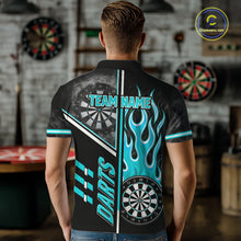 Load image into Gallery viewer, Black And Turquoise Flaming Smoke Darts Shirt For Men Custom Darts Jersey Team Polo &amp; 1/4 Zip TDM6097