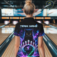 Load image into Gallery viewer, Neon Funny Cat Bowling Jersey Polo &amp; 1/4 Zip For Women Custom Bowling Team Jersey, Bowling Gifts TDM6359
