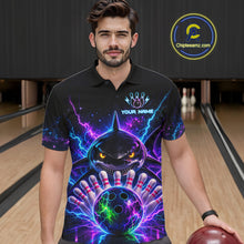 Load image into Gallery viewer, Neon Funny Shark Bowling Jersey Polo &amp; 1/4 Zip For Men Custom Bowling Team Jersey, Bowling Uniform TDM6360