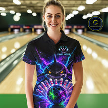 Load image into Gallery viewer, Neon Funny Shark Bowling Jersey Polo &amp; 1/4 Zip For Women Custom Bowling Team Jersey, Bowling Uniform TDM6360