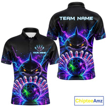 Load image into Gallery viewer, Neon Funny Shark Bowling Jersey Polo &amp; 1/4 Zip For Men Custom Bowling Team Jersey, Bowling Uniform TDM6360