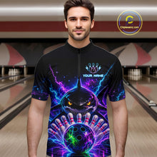 Load image into Gallery viewer, Neon Funny Shark Bowling Jersey Polo &amp; 1/4 Zip For Men Custom Bowling Team Jersey, Bowling Uniform TDM6360