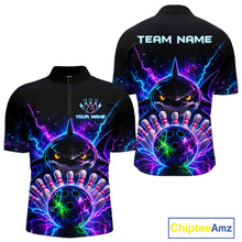 Load image into Gallery viewer, Neon Funny Shark Bowling Jersey Polo &amp; 1/4 Zip For Men Custom Bowling Team Jersey, Bowling Uniform TDM6360