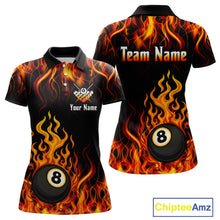 Load image into Gallery viewer, Billiard Fire 8 Ball Flame Custom Women's Billiard Shirts, Billiard Team Pool Jerseys |Orange TDM4011
