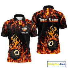 Load image into Gallery viewer, Billiard Fire 8 Ball Flame Custom Men's Billiard Shirts, Billiard Team Pool Jerseys |Orange TDM4011