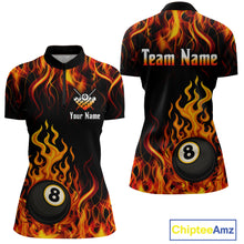Load image into Gallery viewer, Billiard Fire 8 Ball Flame Custom Women's Billiard Shirts, Billiard Team Pool Jerseys |Orange TDM4011