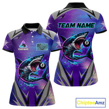 Load image into Gallery viewer, Personalized Shark 8 Ball Pool Billiard Shirt For Women Custom Purple Blue Billiard Team Jersey TDM4367