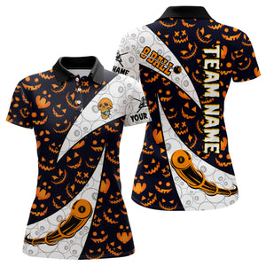 Custom Pumpkin Pattern Halloween Billiard Women's Shirts Best Halloween Polo Shirts TDM0377