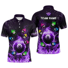 Load image into Gallery viewer, Personalized Colorful 8 Ball Fire 3D Men Polo &amp; 1/4 Zip Shirt Team League Billiard Jerseys |Purple TDM2768