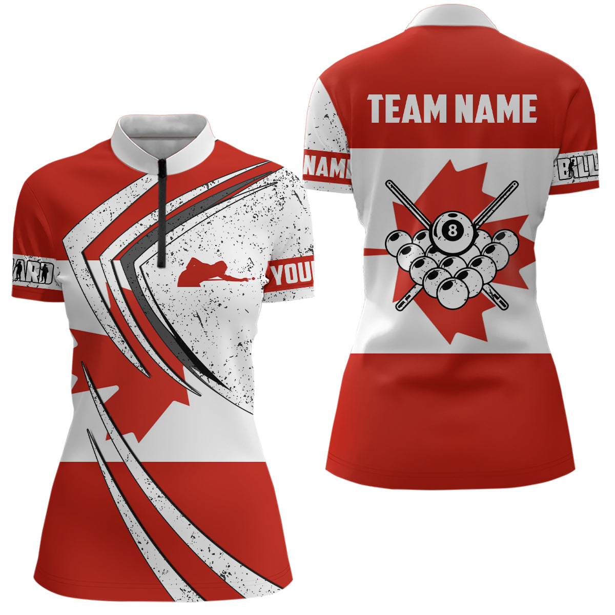Personalized Billiard Balls Canadian Flag Women Quarter-Zip Shirts, Billiard Player Outfit TDM0597