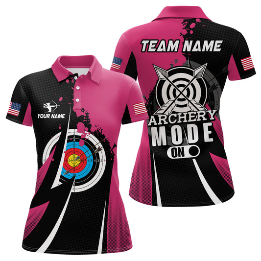 Personalized Pink Jerseys Archery Mode On Polo Shirts For Women, Valentine Archery Sport Shirts TDM0929