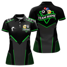 Load image into Gallery viewer, Personalized Billiard 8 Ball &amp; 9 Ball Pool Polo, 1/4 Zip For Women Custom Team Billiard Jersey |Green TDM3581