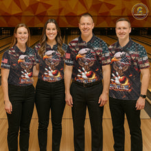 Load image into Gallery viewer, American Flag Flame Eagle Bowling Shirt For Men Custom Patriotic Bowling Jersey Polo &amp; 1/4 Zip TDM6108